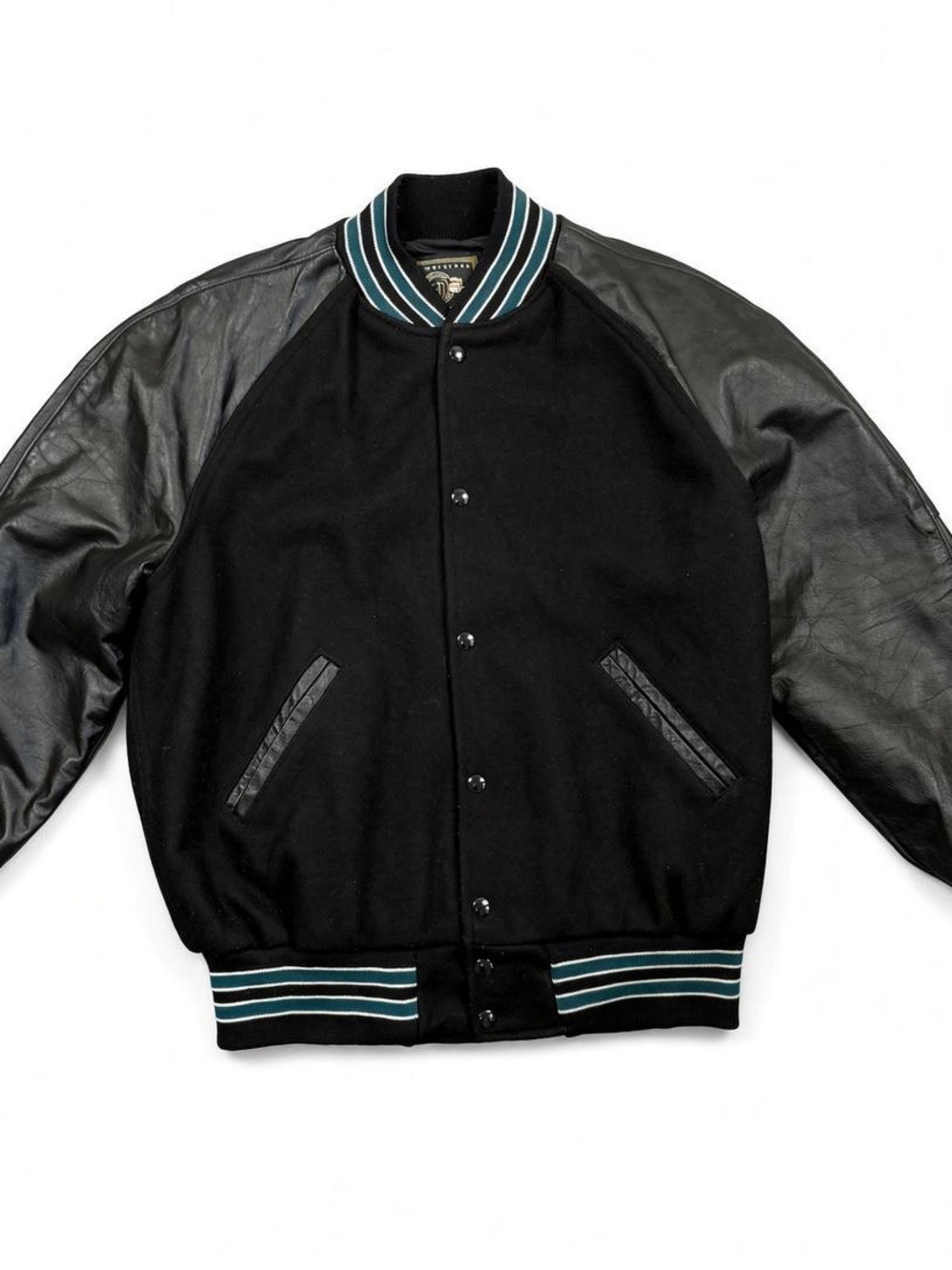 Holloway Varsity Jacket Mens M Black Wool Leather